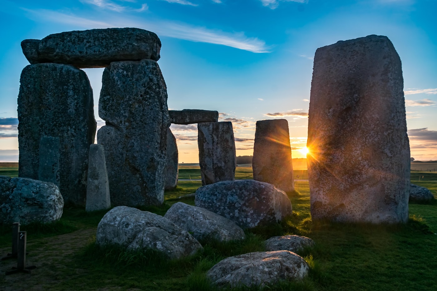 Stonehenge at sunset, an ancient stone monument built for astronomical measurement.
